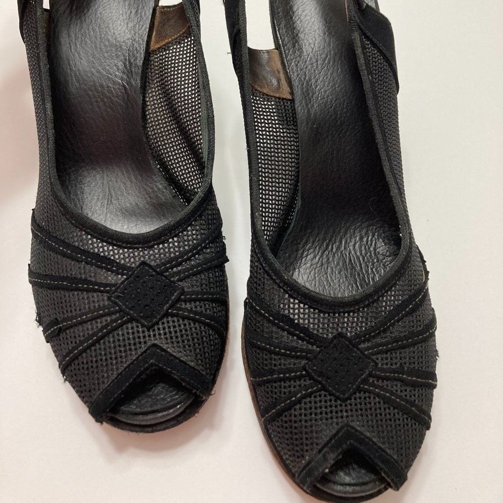 Vintage 1940s Platform Peep-Toe Slingback Shoes - Size 7